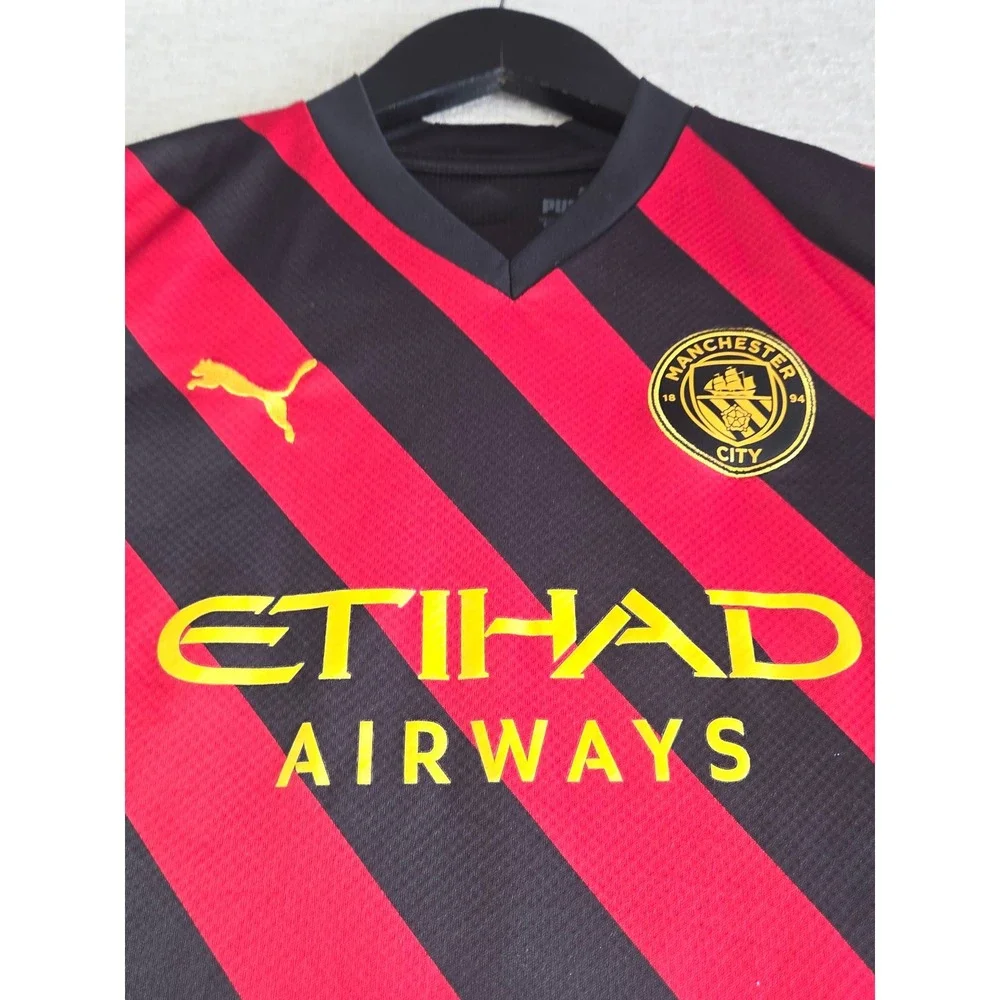 Puma Manchester City 2022/23 Away Jersey Youth Small Black Red Soccer Shirt